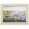 Photographie encadrée de format 24x18cm. ''Chevaux de Camargue au marais'', Reproduction d'une œuvre d’art du peintre Claude Legrand