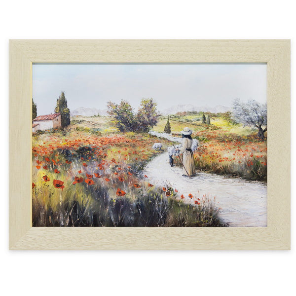 Photographie encadrée de format 24x18cm. ''Bergère de Provence et son troupeau'', Reproduction d'une œuvre d’art du peintre Claude Legrand