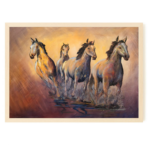 Quatre chevaux Camargue au galop