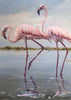 Duo de flamants roses de Camargue, reproduction d’une œuvre de Claude Legrand