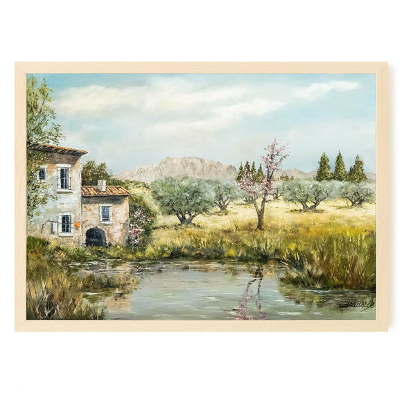 Mas de Provence et son étang au printemps